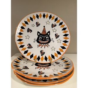 Eli + Ana Halloween Chill Cat Black Cat 11" Set of 4 Dinner Plates NEW